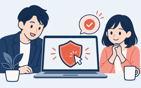 報告ボタンを押して喜ぶ社員のイラスト